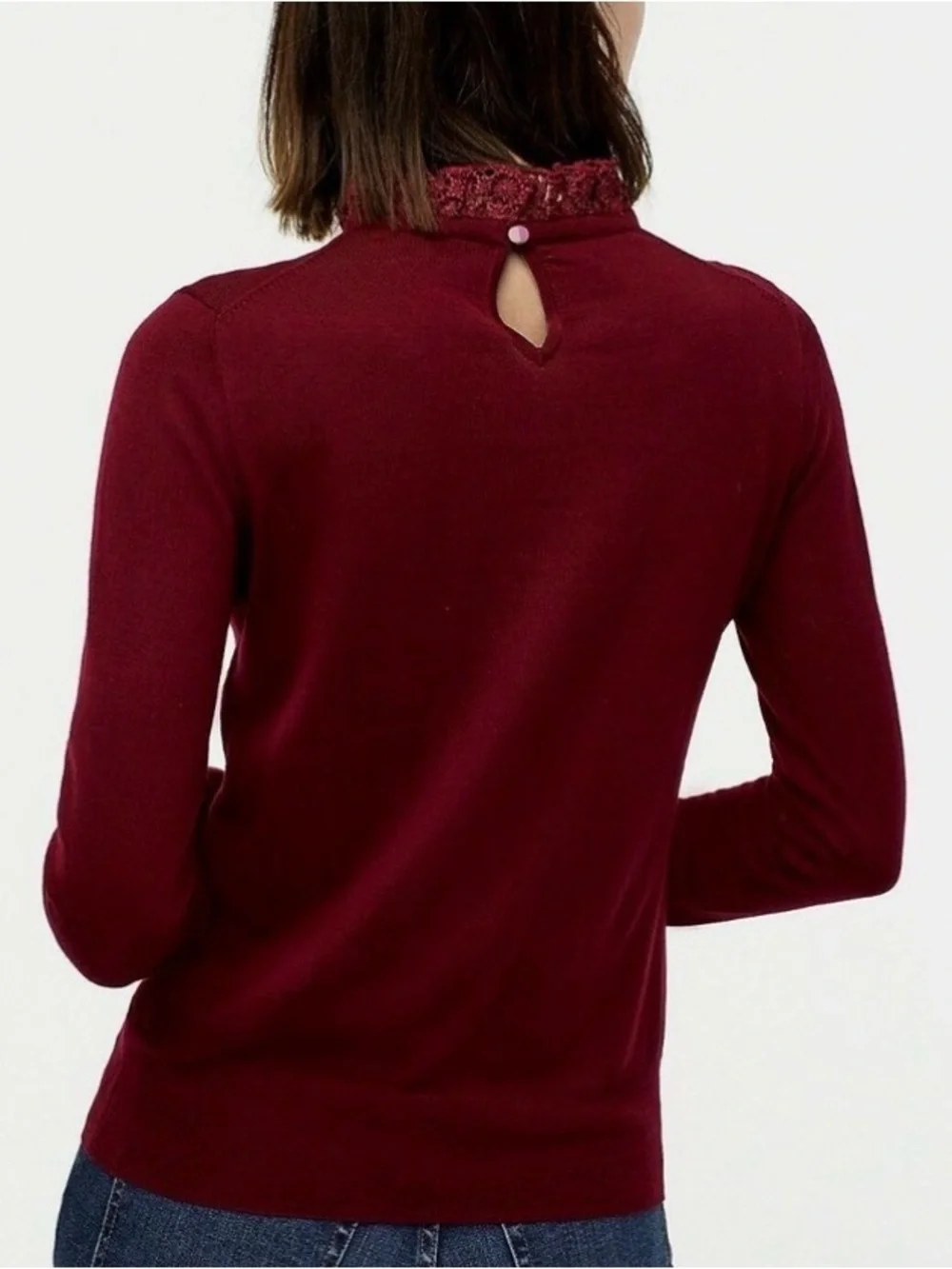 J.Crew Victorian Romantic Lace Collar Ruffle Lace Neck Maroon Size Small